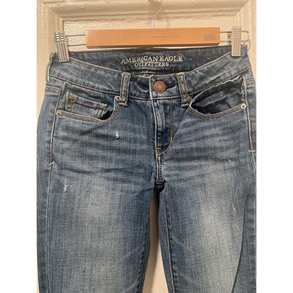 American Eagle Distressed Skinny Stretch Ripped Knees Blue Jeans Size 2 - Picture 3 of 13